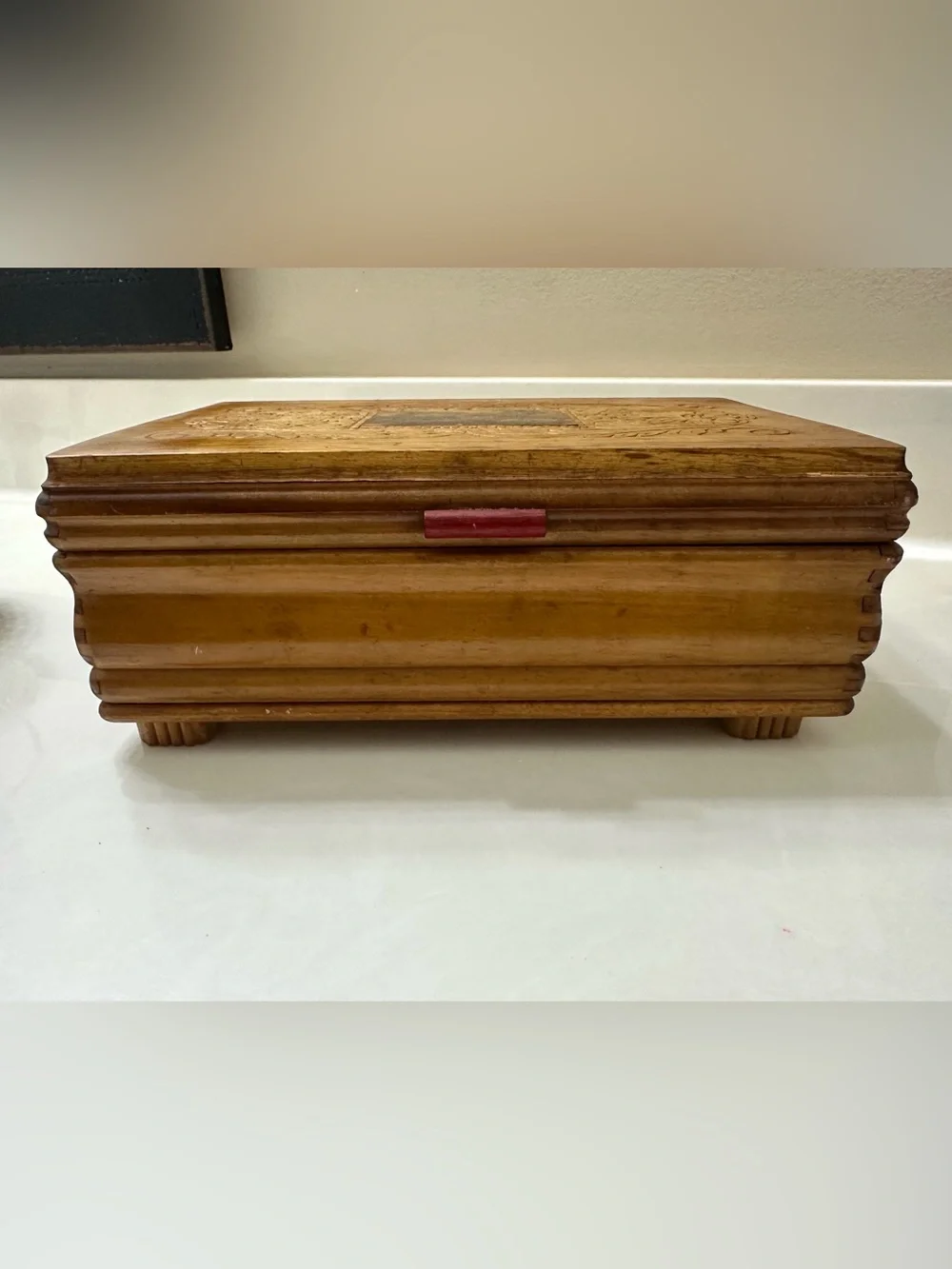 Vintage Ornate Wood Decorative Box with Scenic picture